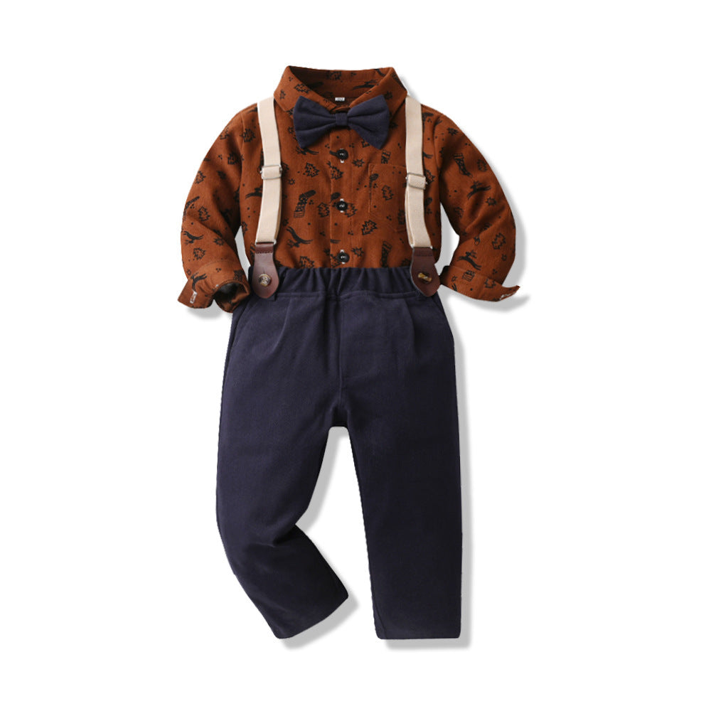 Boys' Cotton Long Sleeved Shirt And Overalls Set - Cindi Book