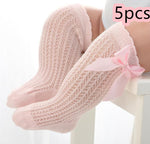 Baby Infants Kids Toddlers Girls Boys Knee High Socks Tights Leg Warmer Ribbon Bow Solid Cotton Stretch Cute Lovely - Cindi Book