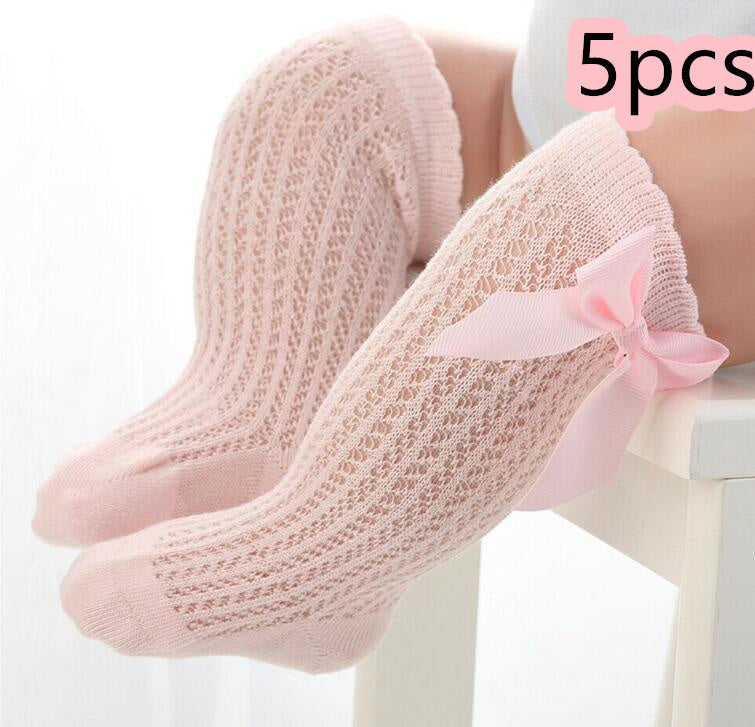 Baby Infants Kids Toddlers Girls Boys Knee High Socks Tights Leg Warmer Ribbon Bow Solid Cotton Stretch Cute Lovely - Cindi Book