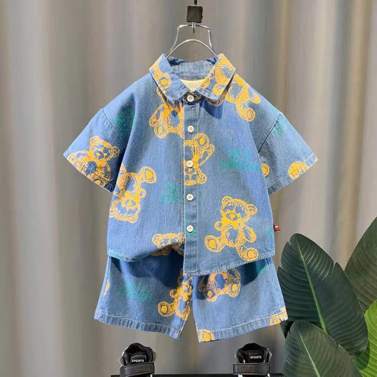 Baby Short Sleeve Shorts Cardigan Two-piece Set Animal Dinosaur Print - Cindi Book