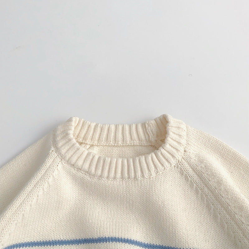 Korean Style Loose Coat Striped Plug-in Knitted Sweater - Cindi Book