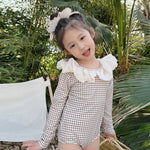 Long Sleeve One-piece Flower Collar Swimsuit For Girls - Cindi Book