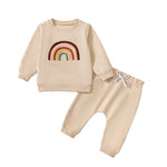 Children's Four-color Towel Embroidery Rainbow Long-sleeved Shirt Fake Drawstring Trousers Two-piece Set - Cindi Book