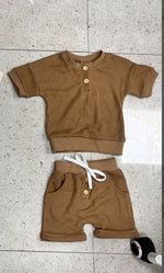 Three-color Short-sleeved Waffle Children's Suit - Cindi Book