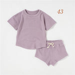 Children's Short-sleeved Suit Solid Color Baby Short Sleeve Two-piece Suit - Cindi Book
