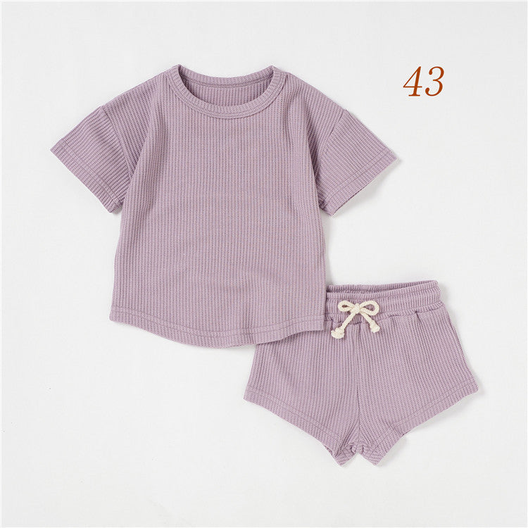 Children's Short-sleeved Suit Solid Color Baby Short Sleeve Two-piece Suit - Cindi Book