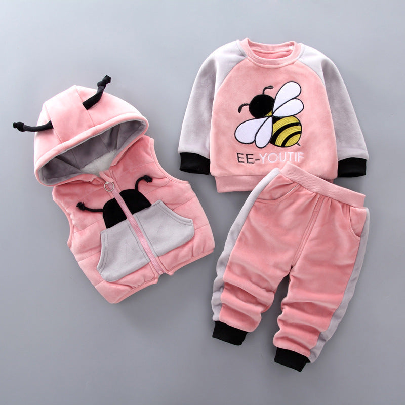Fleece Thickening Boy Baby Set Baby Boy Sweater Tide