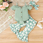 Solid Color Sling Off-shoulder Top Floral Bell-bottom Pants Suit - Cindi Book