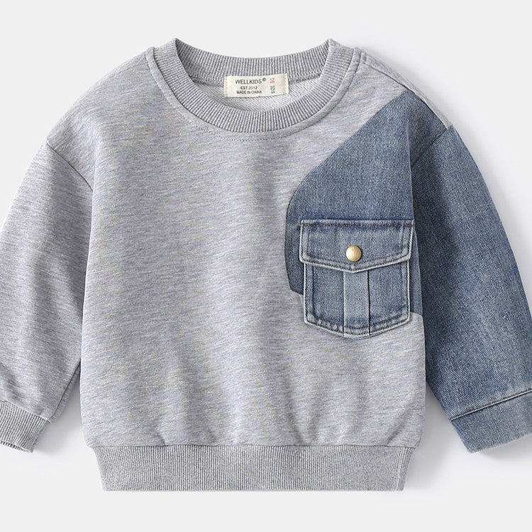 Boys' Denim Knitted Sleeve Loose Sweater - Cindi Book