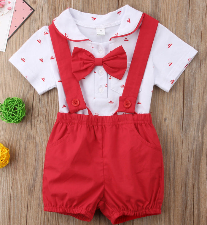 Boy's White Romper Suspender Bow Tie - Cindi Book