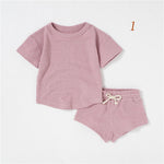 Children's Short-sleeved Suit Solid Color Baby Short Sleeve Two-piece Suit - Cindi Book