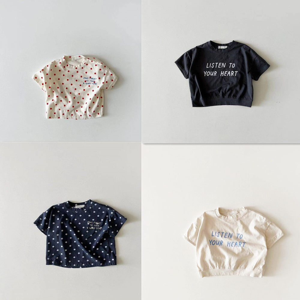 Dot Letter Crew Neck Short Sleeve Simple - Cindi Book
