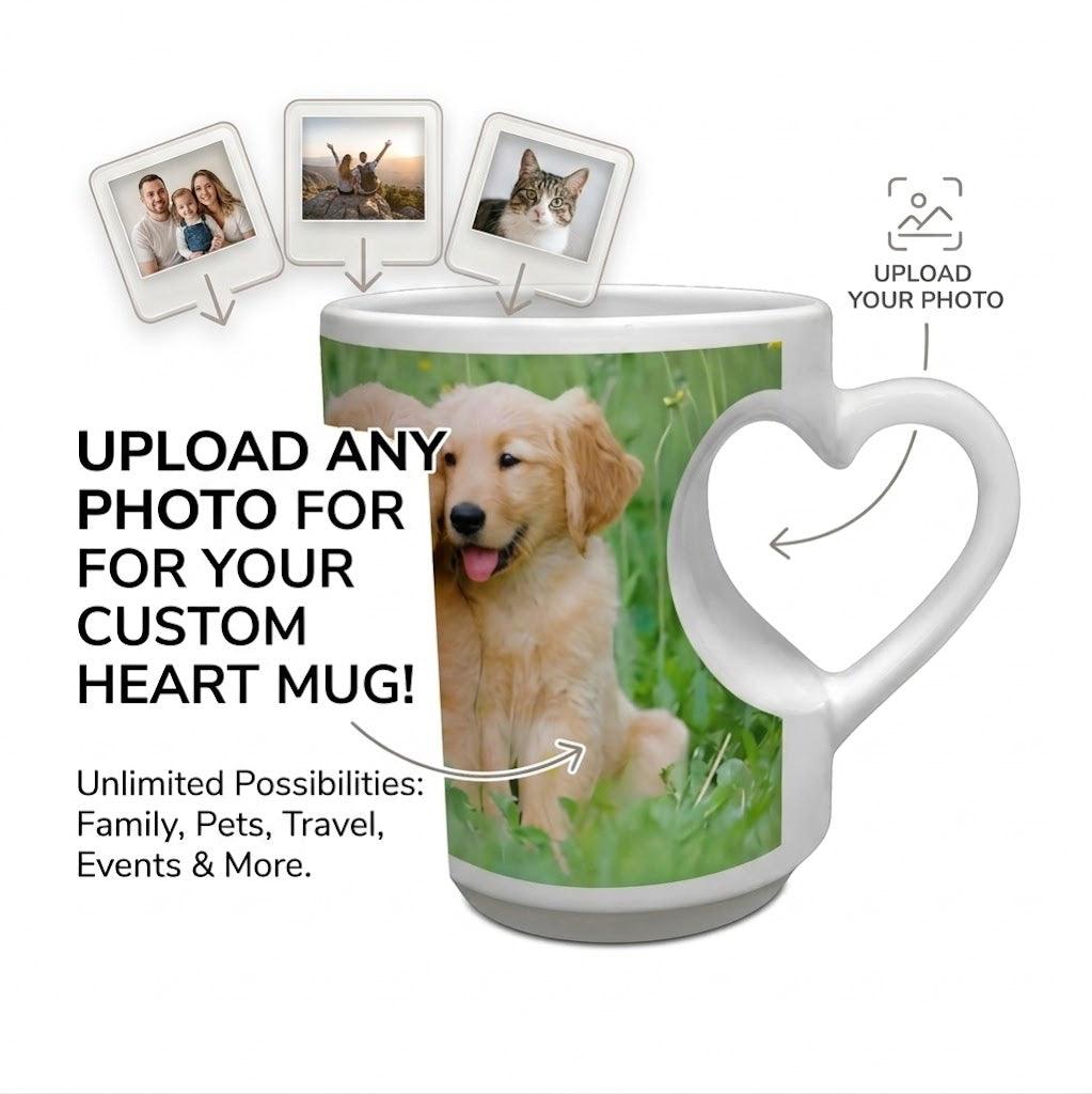 Personalized Photo Mug with Heart Handle | Custom Ceramic Mug | Unique Gift for Coffee & Tea Lovers
