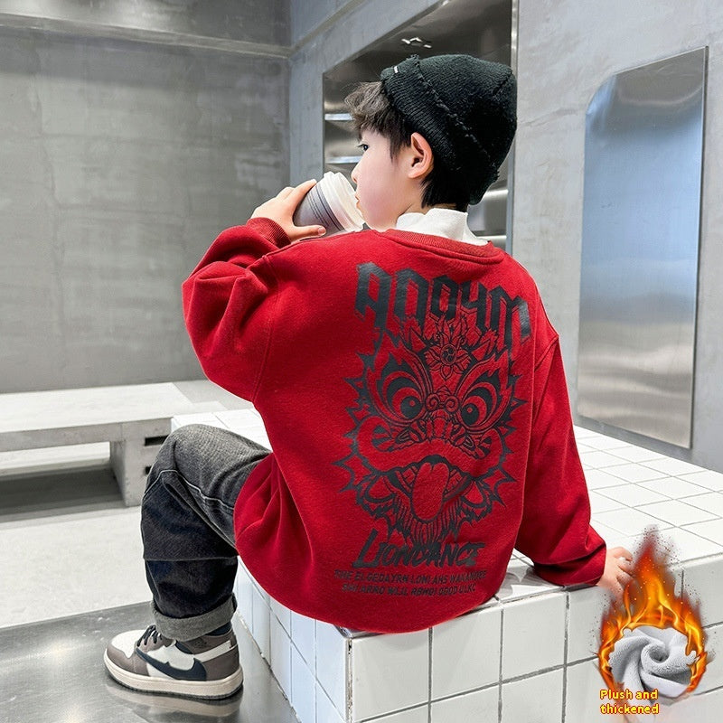 Middle And Big Fleece-lined Sweater Dragon Year Boy - Cindi Book