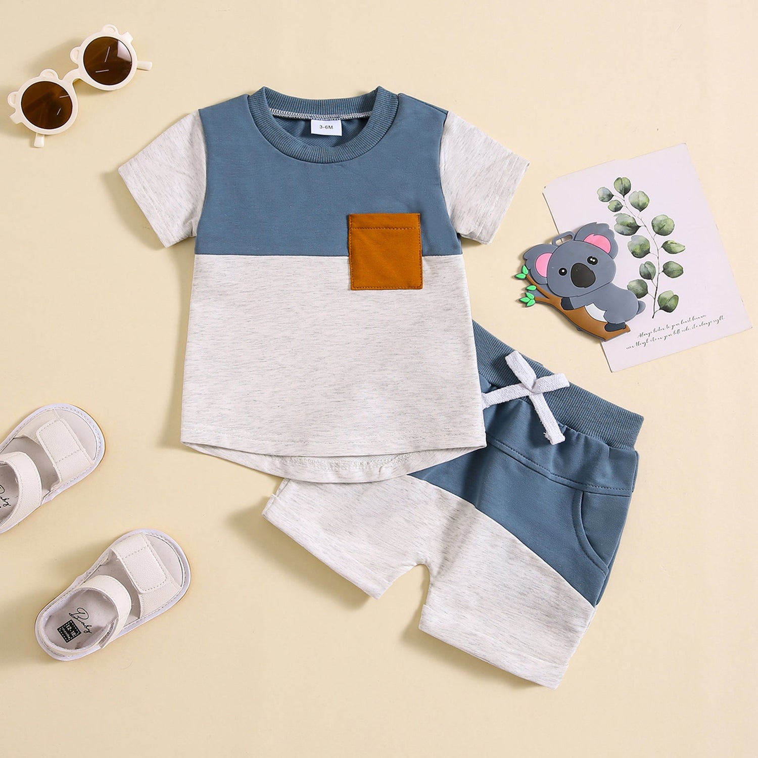 Color-block Crew Neck Short Sleeve Suit - Cindi Book