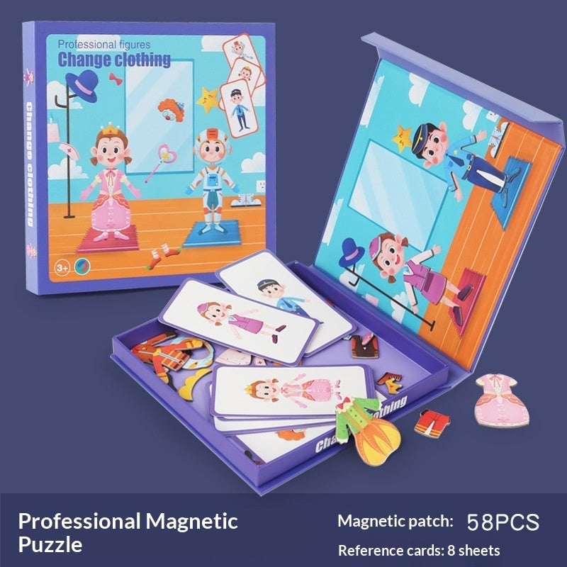Magnetic Puzzle Featuring Characters In Various Professions And A Princess Dress-up Set - Cindi Book