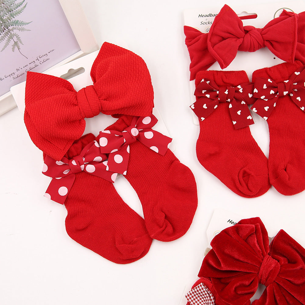 Baby Bow Hair Band Socks Suit Children's Christmas Big Bow Socks Combination - Cindi Book