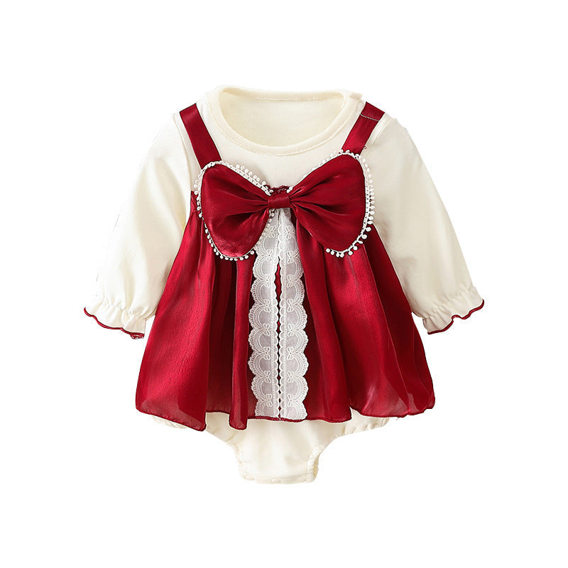 Baby Jumpsuit Bow Baby Long-sleeved Triangle Romper Romper - Cindi Book