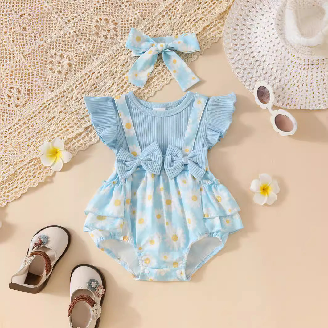Candy Color Flower Print Pleated Cake Jumpsuit - Cindi Book