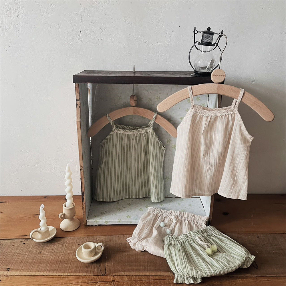 Striped Spaghetti Straps Shorts Suit Baby Girl Two-piece Suit Suit - Cindi Book