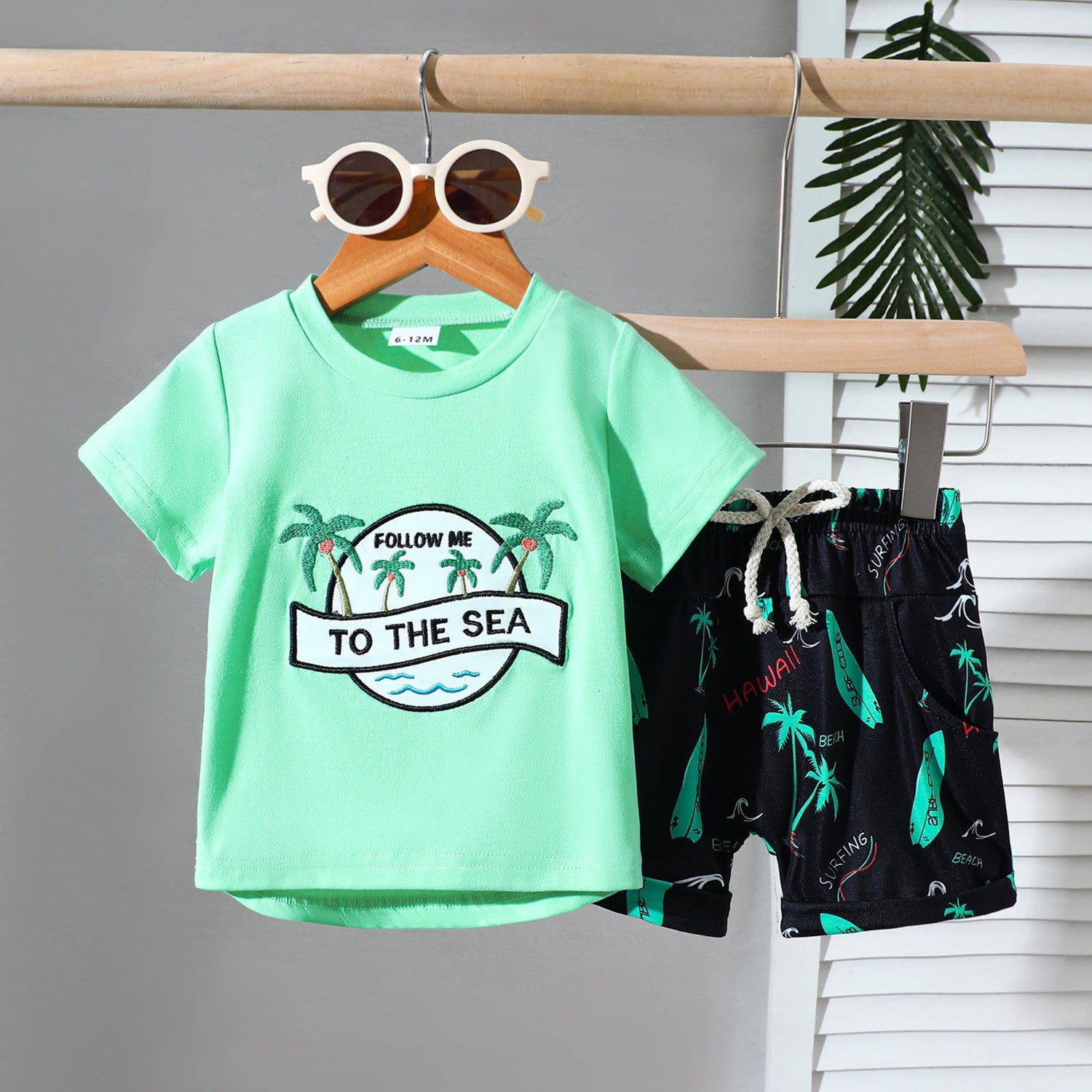 Cute Casual Sports Wind Beach Style Embroidery T-shirt Shorts Set - Cindi Book