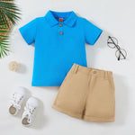 Boy's Polo Shirt Zipper Bar-tack Solid Color Shorts - Cindi Book