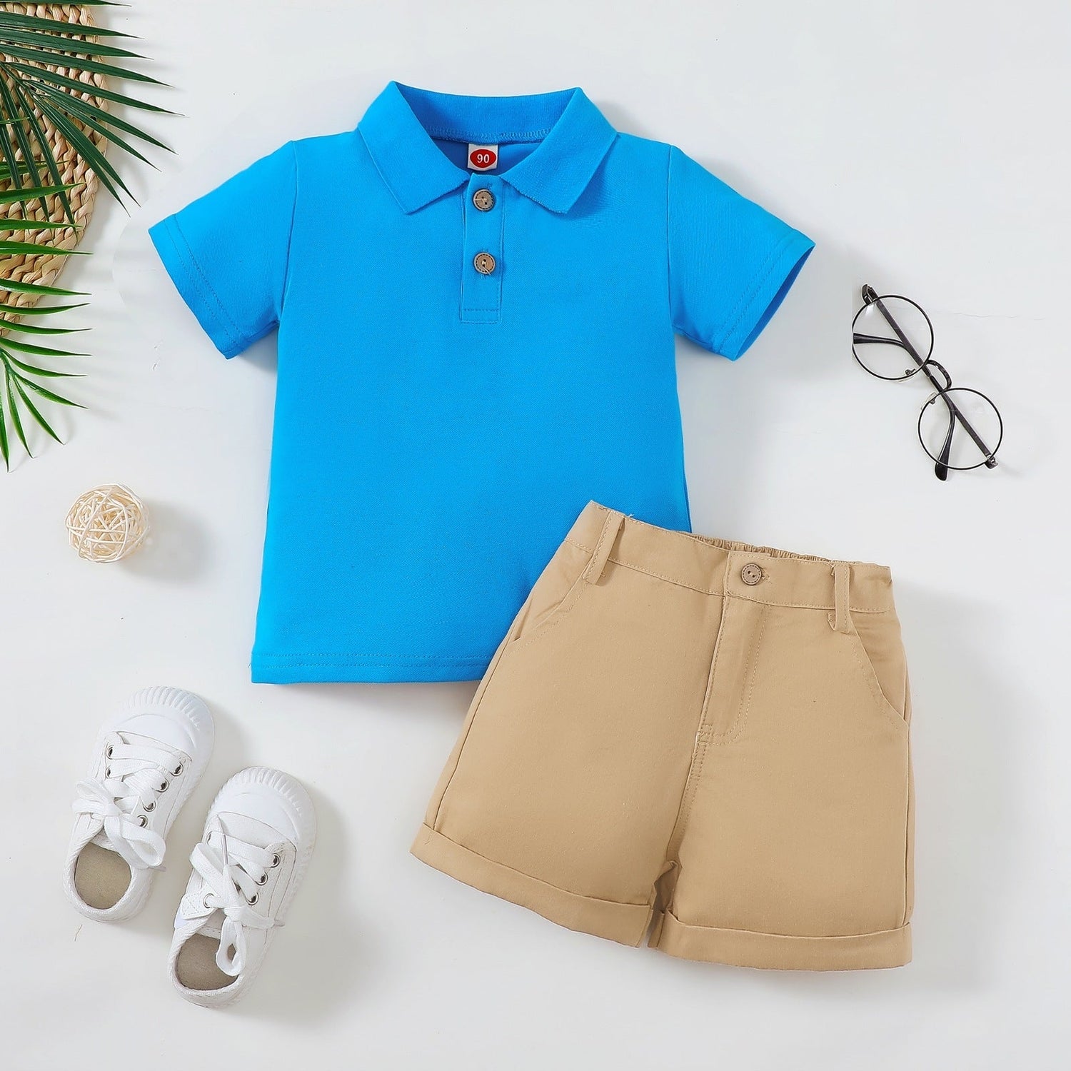Boy's Polo Shirt Zipper Bar-tack Solid Color Shorts - Cindi Book