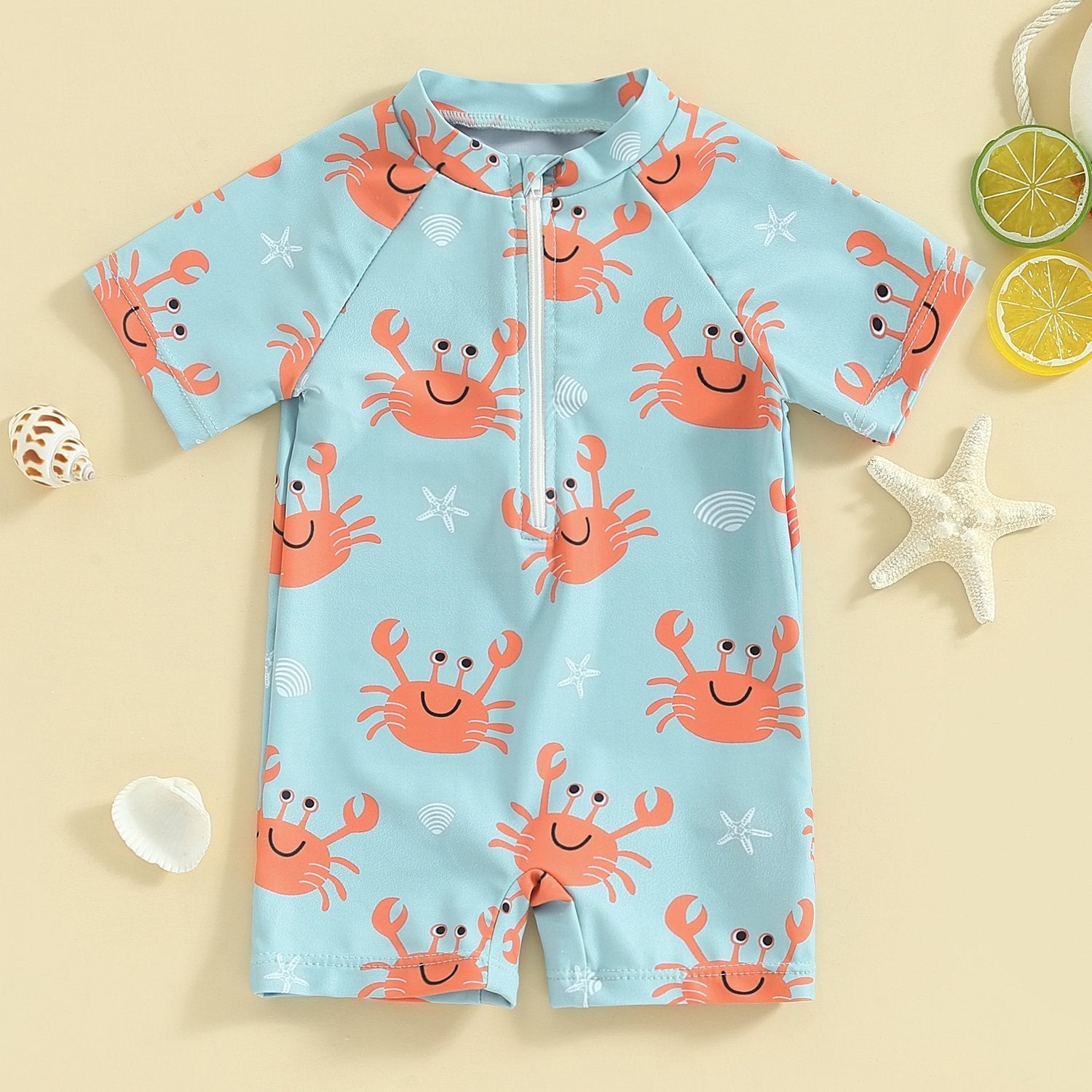Cute Crab Printed Baby Boys Light Blue Protective Shorts