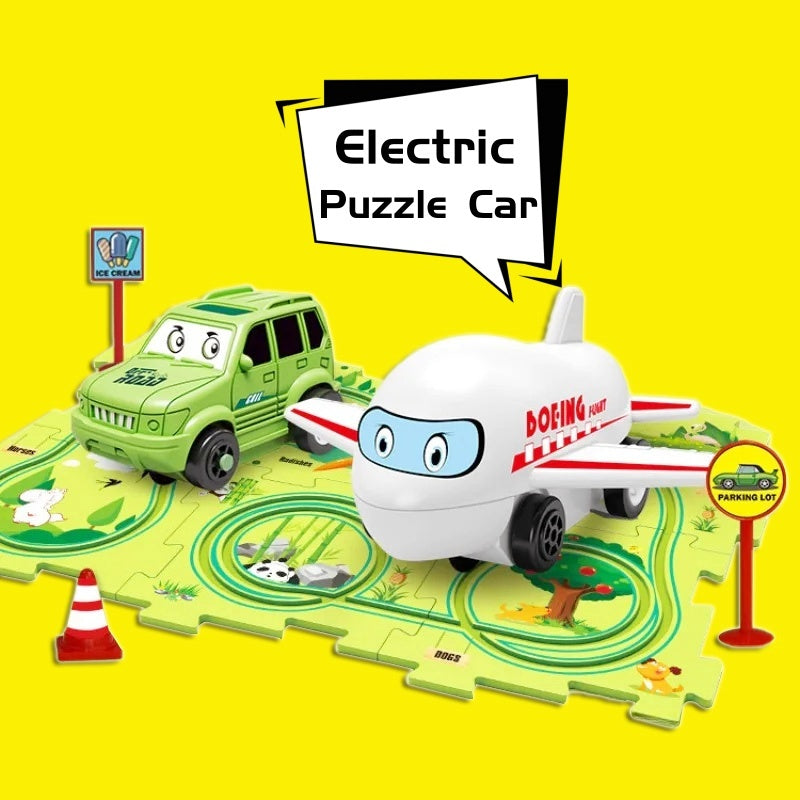 Children Puzzle Electric Railroad Speeder DIY Assembly Electric Car Automatic Rail City Scene Construction Education Toy Gift - Cindi Book