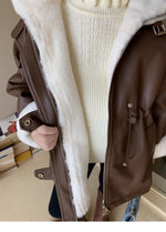 Girls' Winter Fleece-lined Medium Leather Coat - Cindi Book