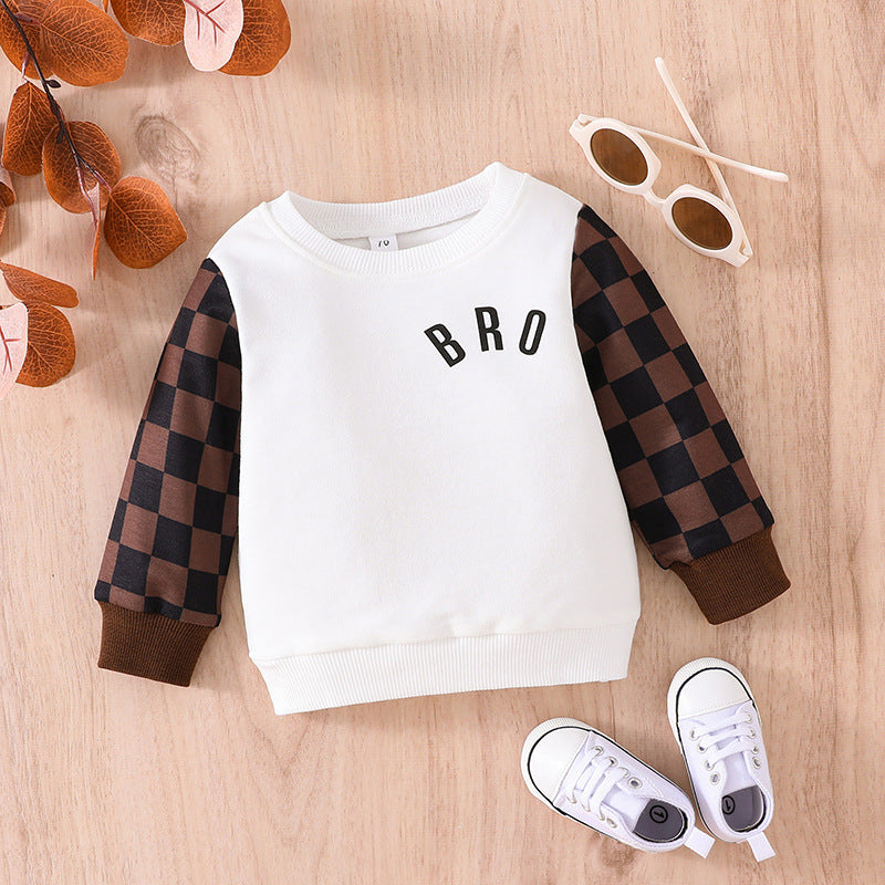 Infants And Toddlers Fall Long-sleeved Tops Fashion Plaid Sweatshirt - Cindi Book