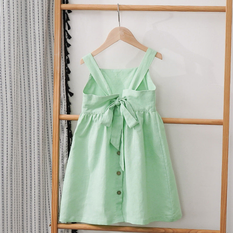 Children's Cotton And Linen Dress, Sleeveless Summer Style - Cindi Book