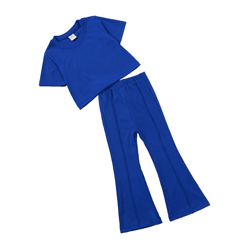 Girls' Short-sleeved Shirt Bell-bottom Pants Two-piece Set - Cindi Book