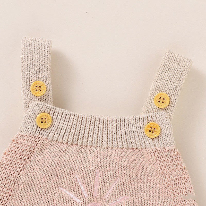 Ins Hot Fall New Baby Sunflower Embroidered Straps Knitted Jumpsuit - Cindi Book