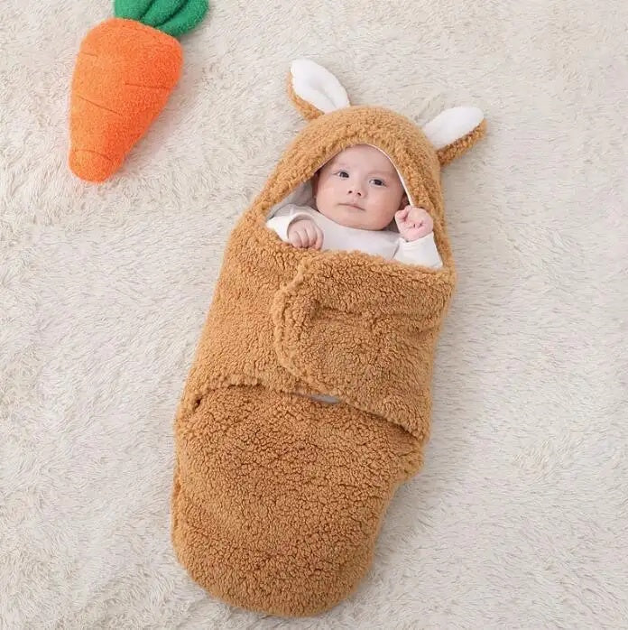 Super Soft Baby Sleeping Bag Fluffy Fleece Newborn Blanket Swaddle Blankets, Unisex Baby Wrap For Newborn Baby Boys Girls With Head-Protecting & Head-Supporting Function, Wearable Swaddle Sleep Sack - Cindi Book