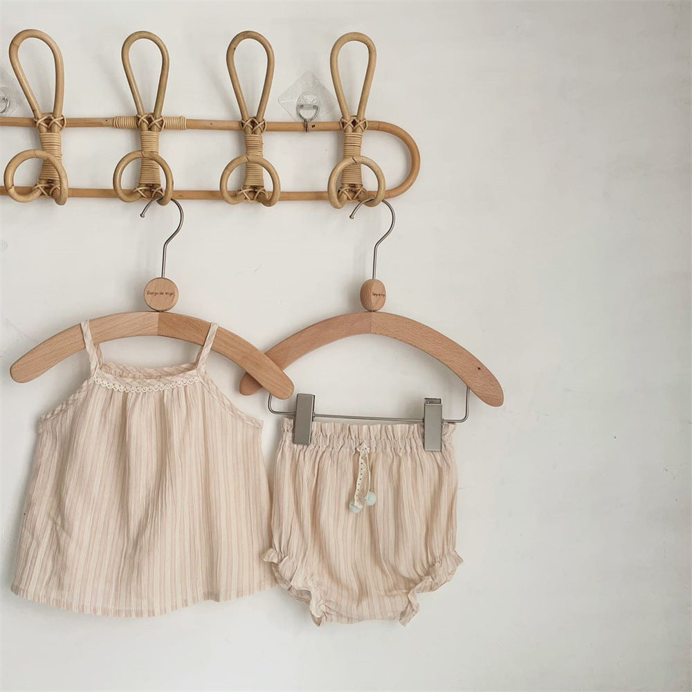 Striped Spaghetti Straps Shorts Suit Baby Girl Two-piece Suit Suit - Cindi Book