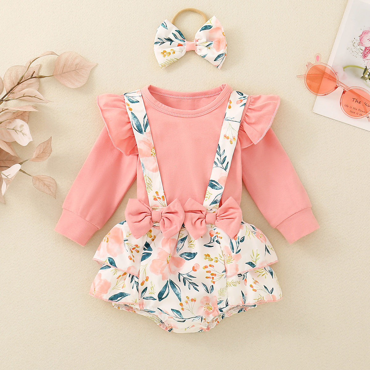 Infant Baby Girl Shoulder Strap Princess Dress Multi-color Long-sleeved Triangle Romper - Cindi Book