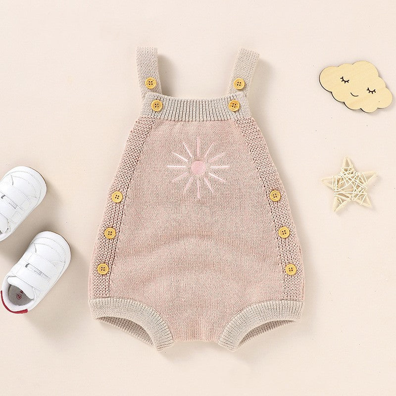 Ins Hot Fall New Baby Sunflower Embroidered Straps Knitted Jumpsuit - Cindi Book