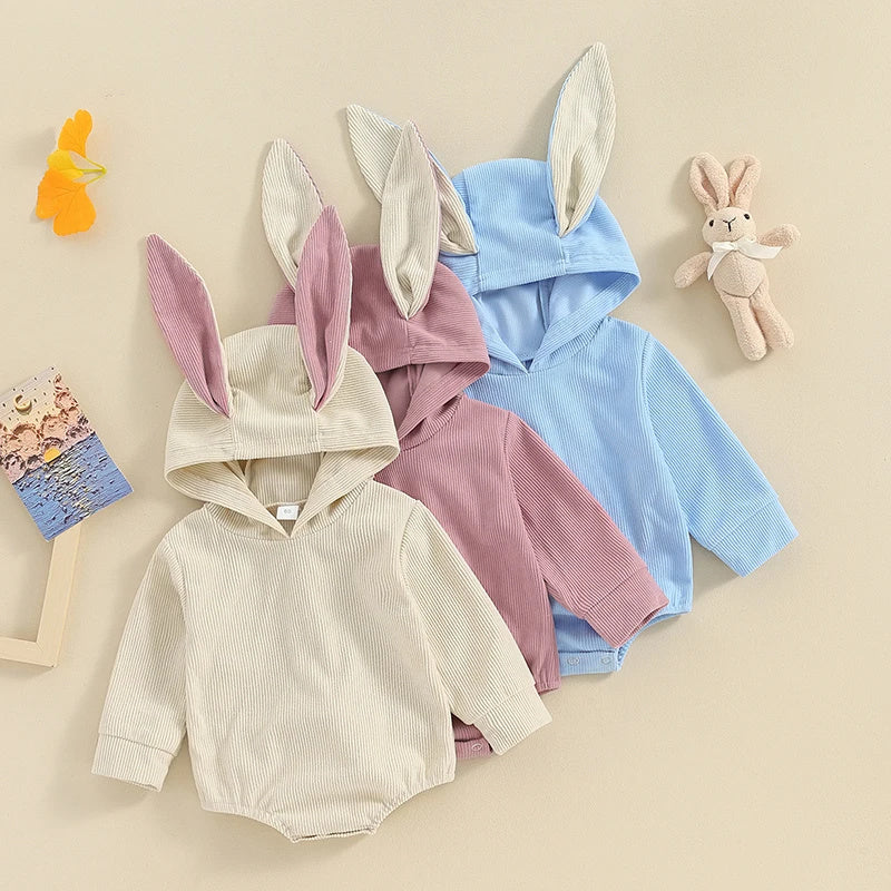 Boys And Girls Long Sleeve Corduroy Hooded Rabbit Ear Romper - Cindi Book