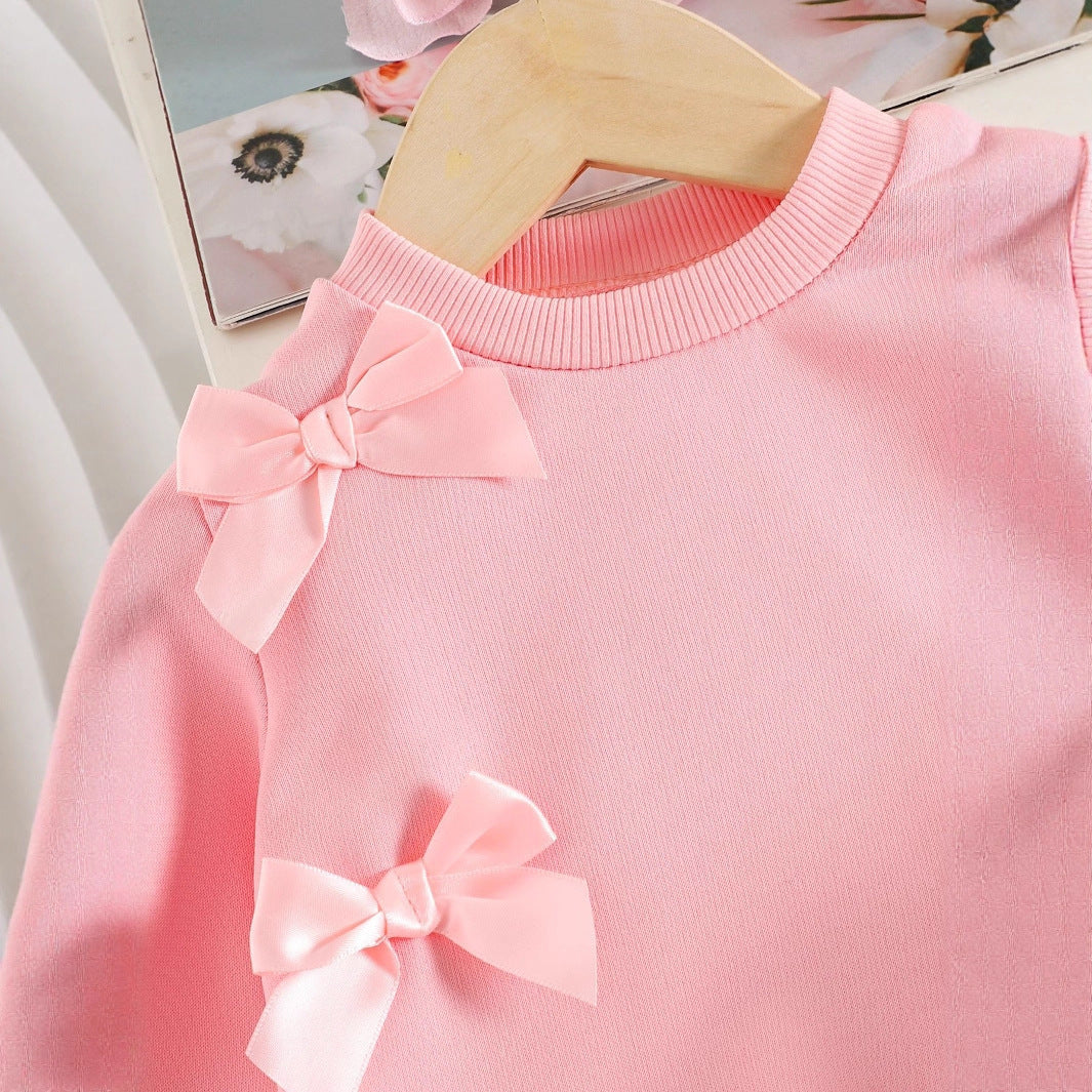 Solid Color Long Sleeve Sweater Pec-Deck Machine Denim Trousers Two-Piece Set