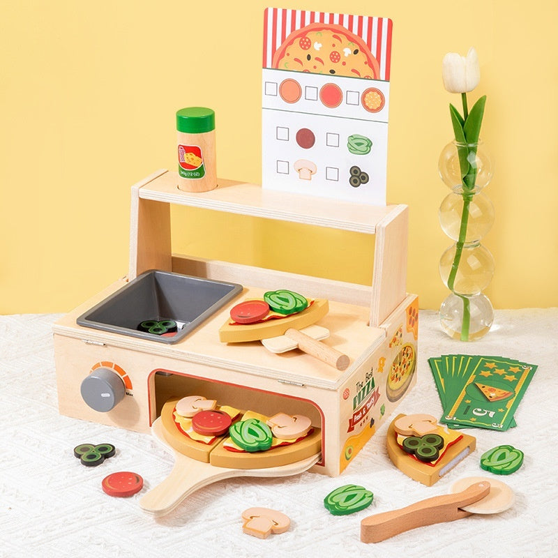 Children's Early Education Educational Wooden Pizza Oven Kitchen Simulation Toy - Cindi Book