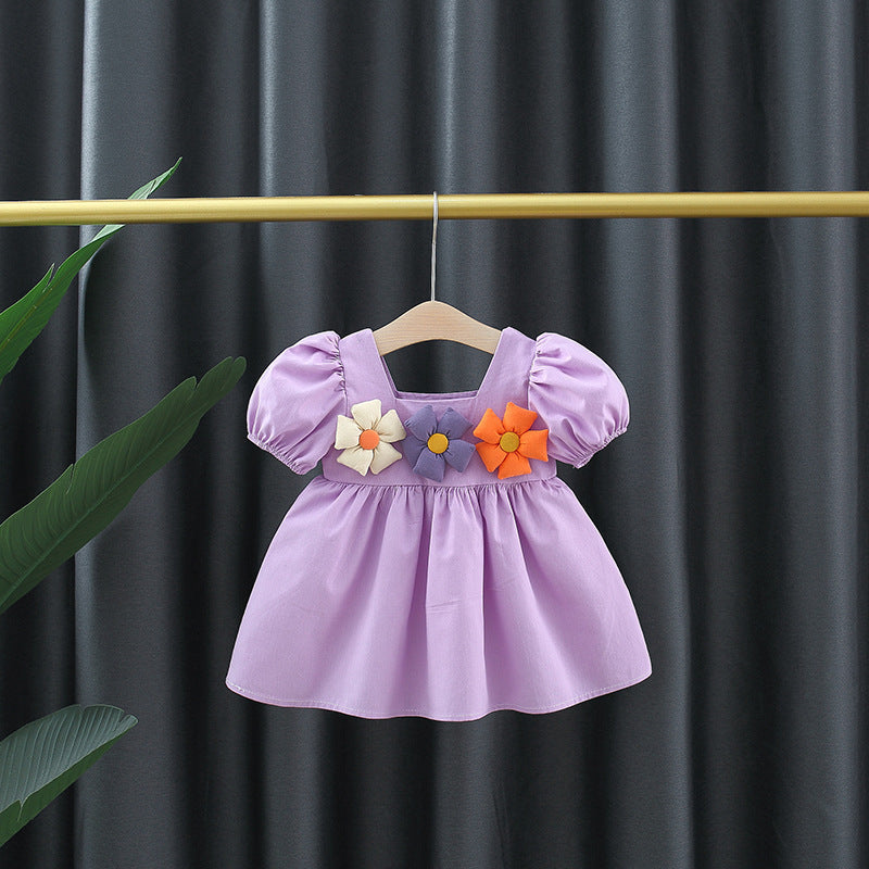Girl's Square Collar Puff Sleeve Princess Dress - Cindi Book