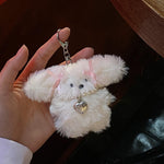 Niche Girl Heart Ribbon Pearl Bow Bunny Keychain Plush Pendant - Cindi Book