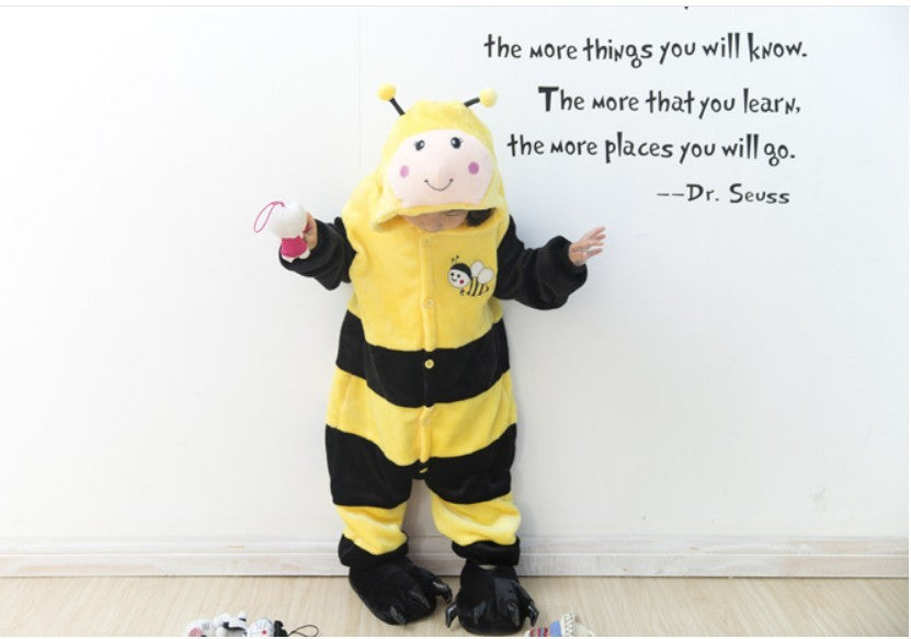 Children's Cute Cartoon Animal Bee One-piece Pajamas Flannel Performance Wear - Cindi Book
