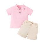 Boy's Polo Shirt Zipper Bar-tack Solid Color Shorts - Cindi Book