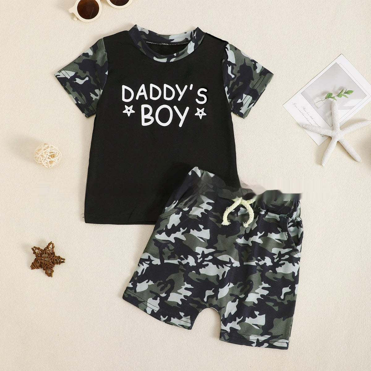 Boy's Camouflage T-shirt And Shorts Two-piece Set - Cindi Book