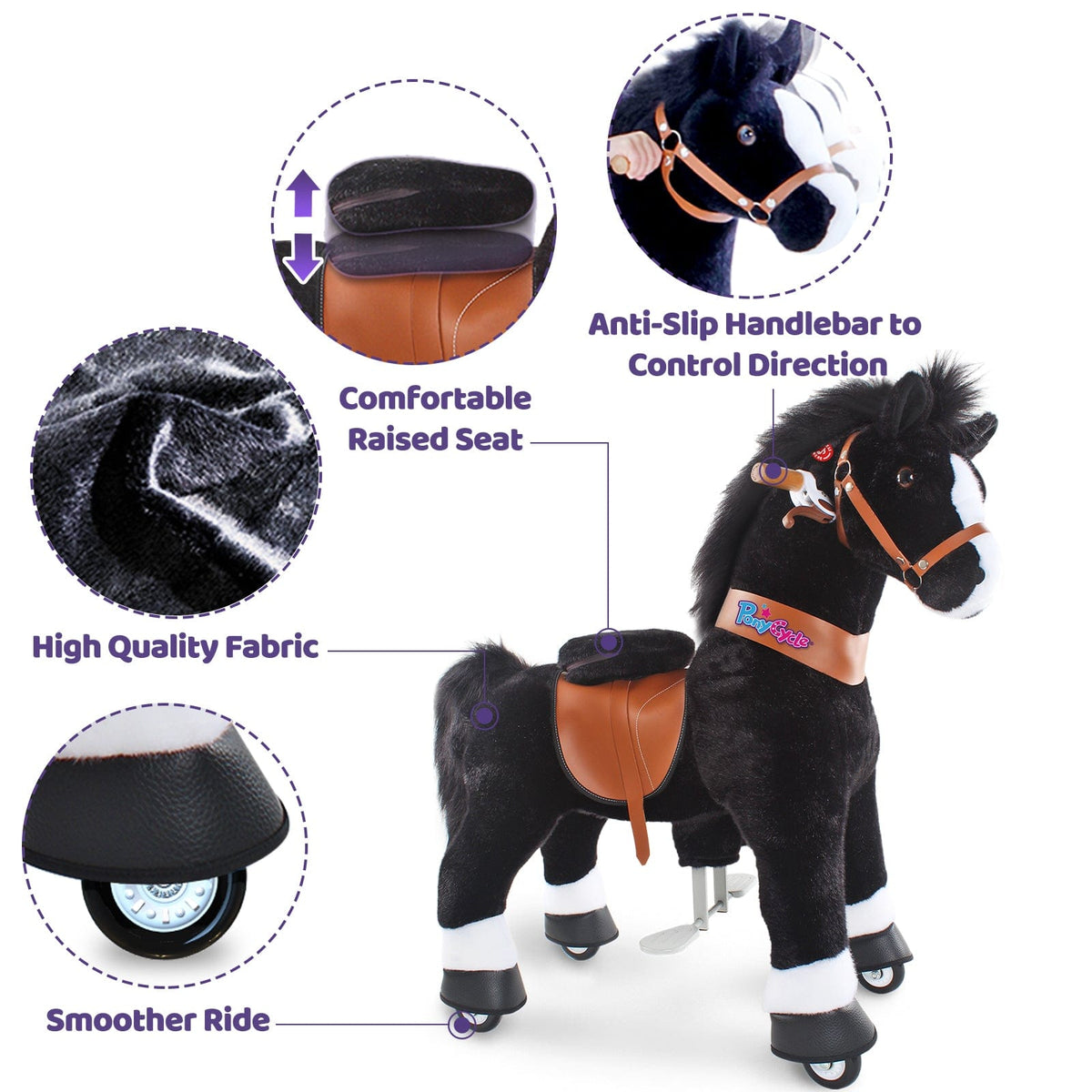 PonyCycle Large Ride On Horse Toy - Black