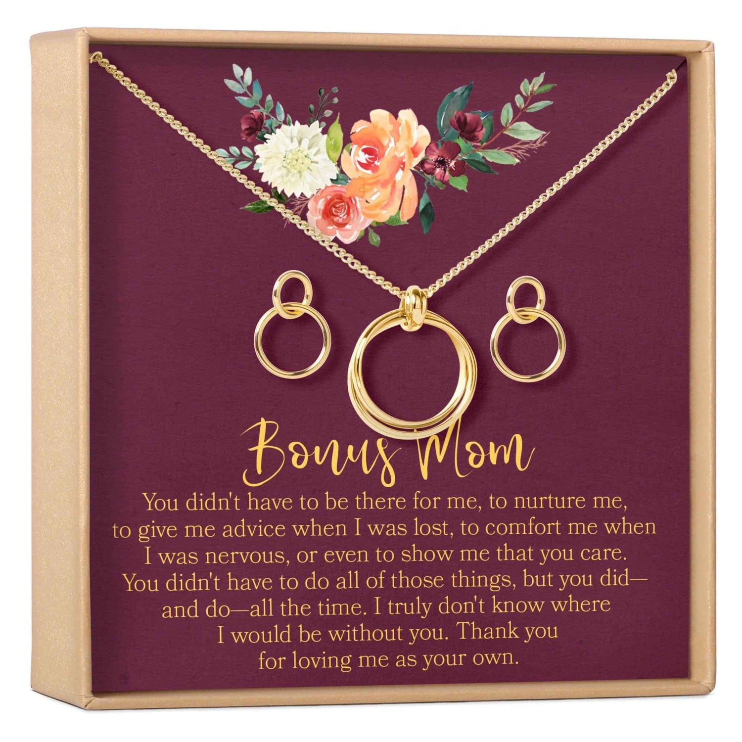 Bonus Mom Linked Circles Earring and Necklace Jewelry Set