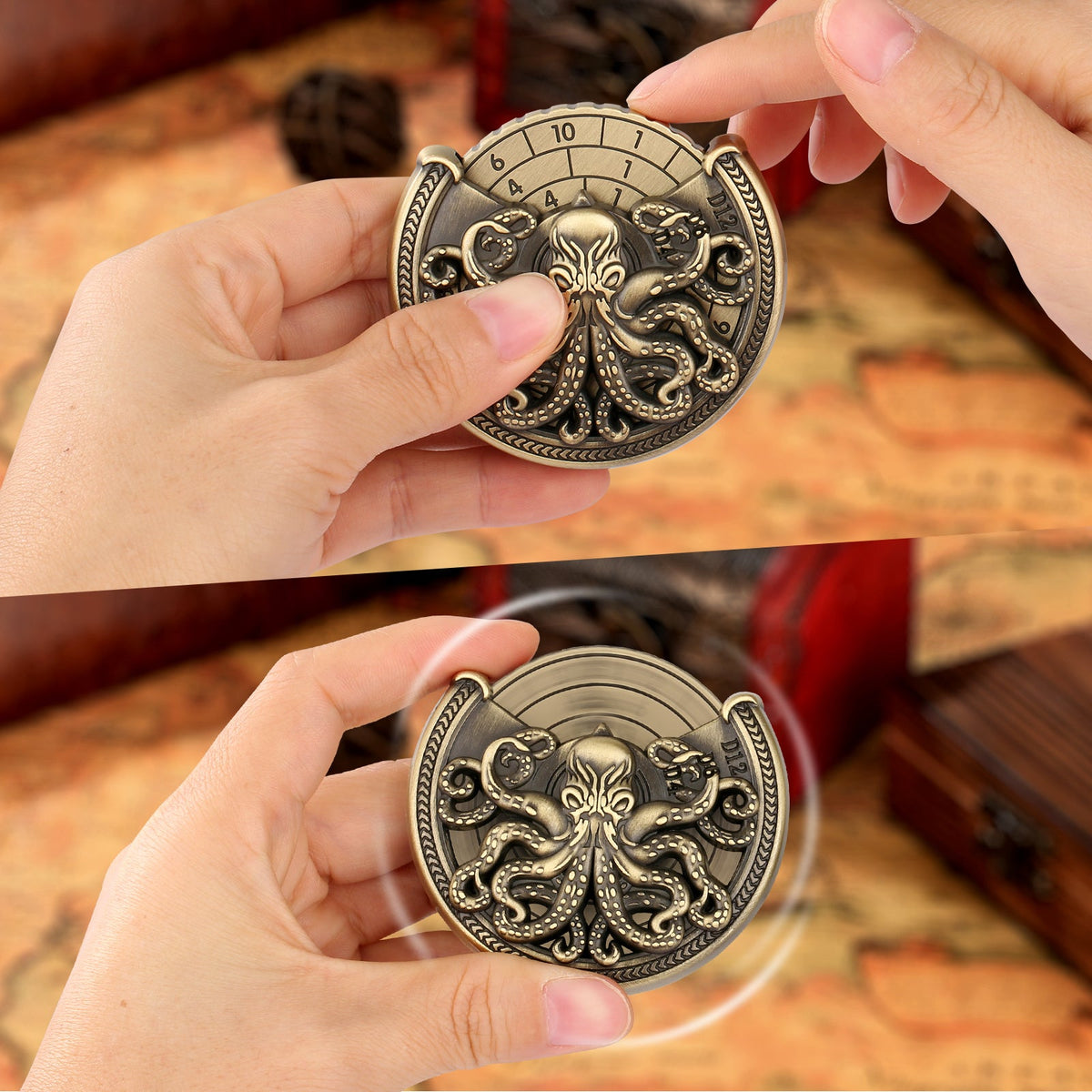 Vintage Kesulu Style, Super Refined Metal Octopus Dice Turntable Gift Box, Immersive Board Game Experience, D20 Random Surprise, Necessary Props For D&D Team - Cindi Book