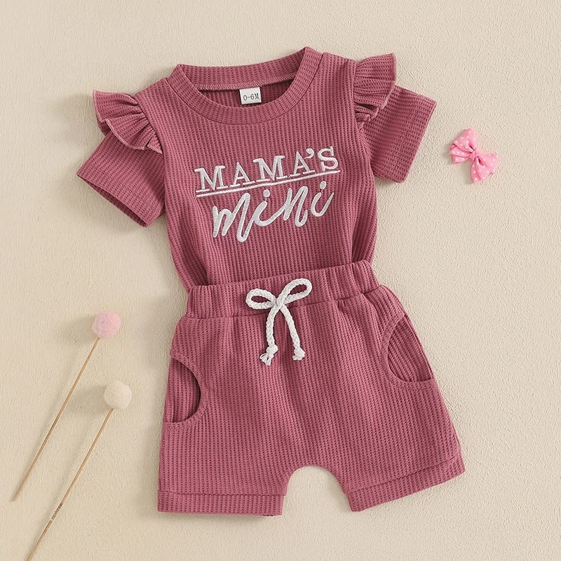 Girls Fashion Letter I Embroidery Waffle Set